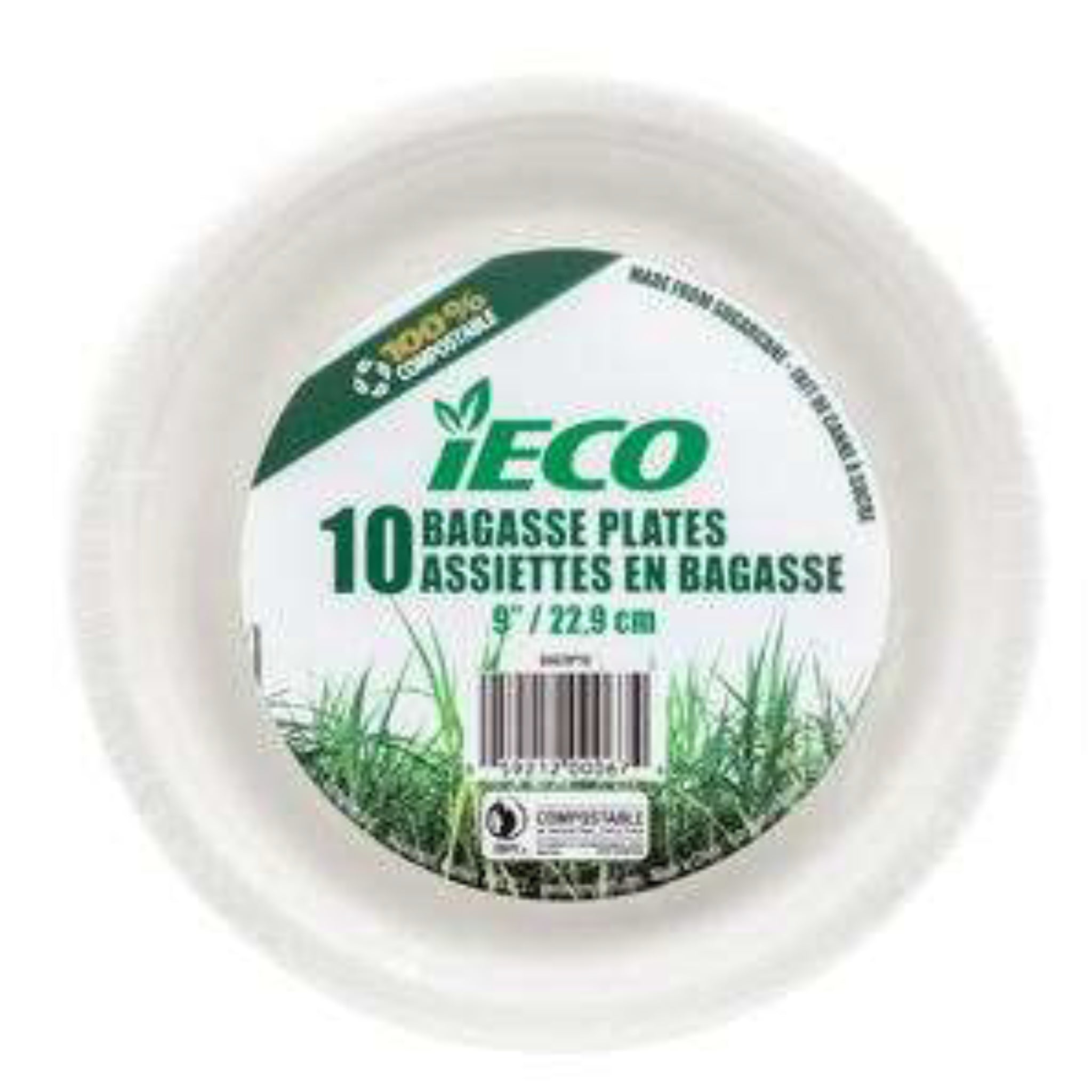 Assiettes en Bagasse iECO 9" - 10/Paquet x 24/Caisse (SKU : KIT-42)