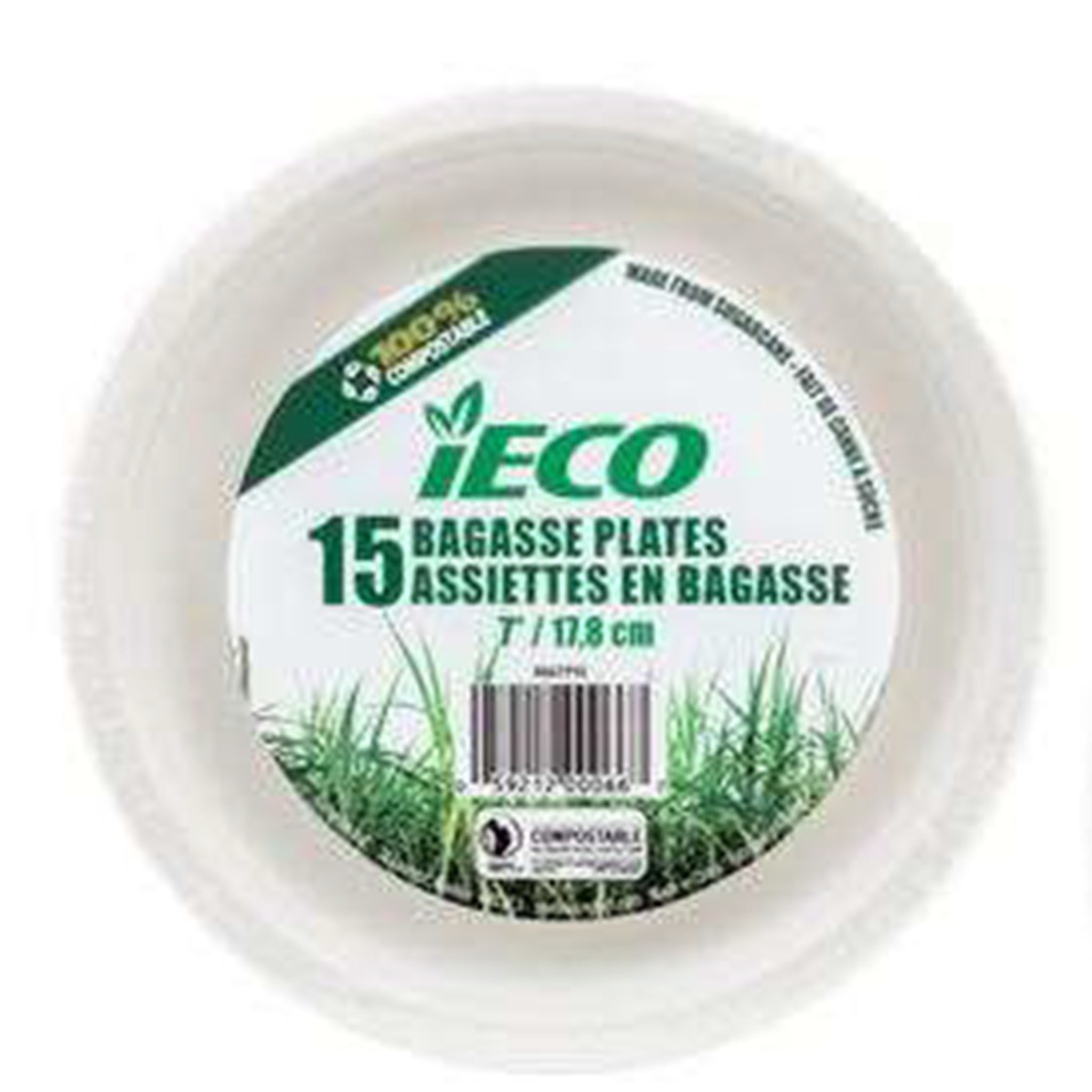 Assiettes en bagasse 7po - 15/paquet - 24/caisse (SKU : KIT-45-1)