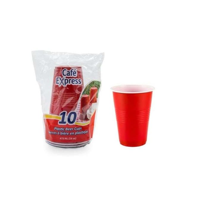 KIT-58: PLASTIC BEER CUPS RED / GOBELETS EN PLASTIQUE ROUGES 16-OZ (1X10)