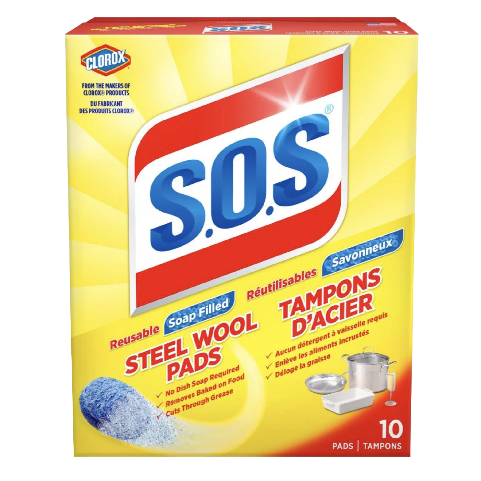 Tampons en laine d'acier S.O.S réutilisables - 10 unités (SKU: CLN-26A)